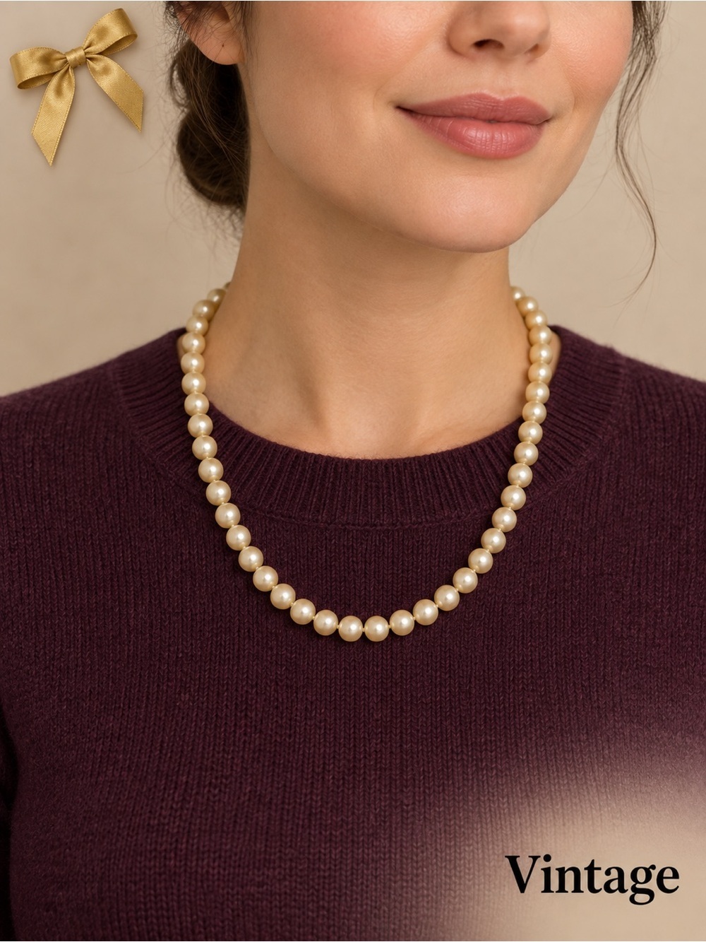 Vintage Japanese Cream Pearl Bead Necklace Classic Single Strand